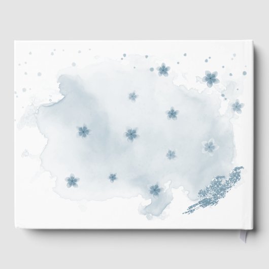 美しい青い色合いの花の緑のリース ゲストブック (裏面)