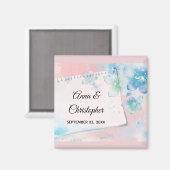 美しい青い花がピンクの背景に咲く結婚式 マグネット (正面/裏面)