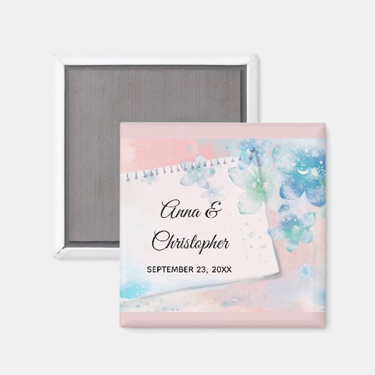 美しい青い花がピンクの背景に咲く結婚式 マグネット (正面/裏面)