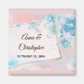 美しい青い花がピンクの背景に咲く結婚式 マグネット (正面)