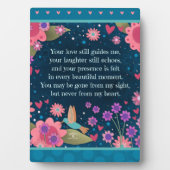 美しい青い花とハチドリの思い出の名言 フォトプラーク (正面)