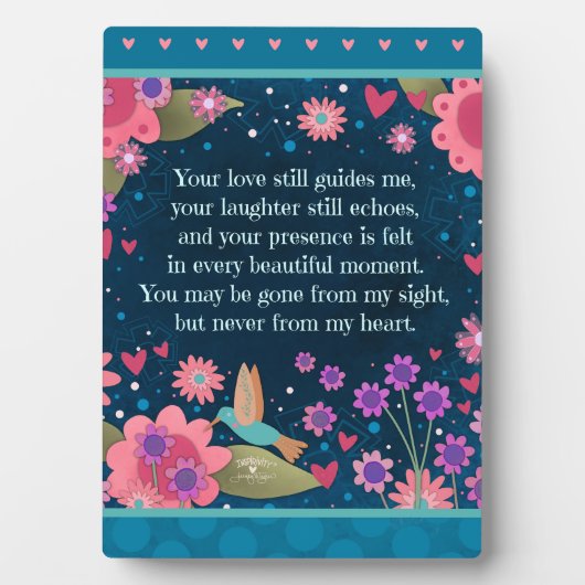 美しい青い花とハチドリの思い出の名言 フォトプラーク (正面)