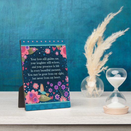 美しい青い花とハチドリの思い出の名言 フォトプラーク (側面)