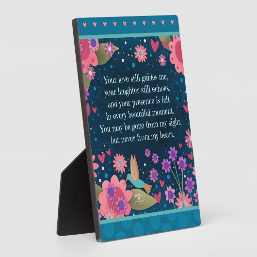 美しい青い花とハチドリの思い出の名言 フォトプラーク (側面)