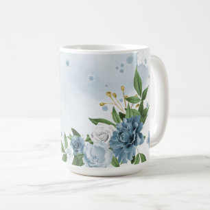 美しい青い花と緑の葉 コーヒーマグカップ