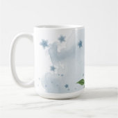 美しい青い花と緑の葉 コーヒーマグカップ (左)
