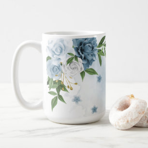 美しい青い花と緑の葉 コーヒーマグカップ