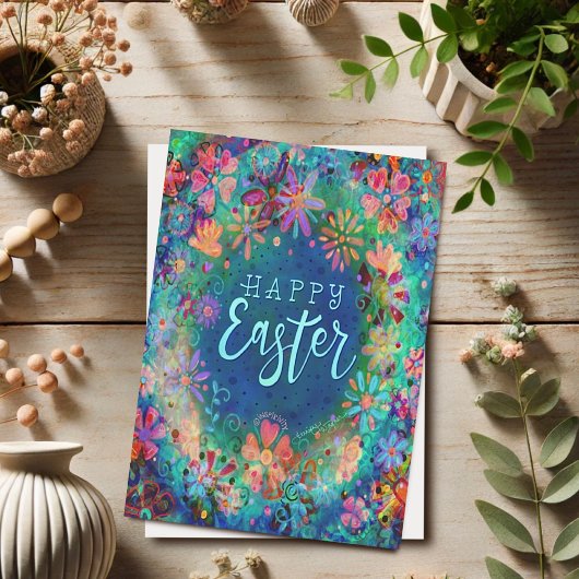 美しい青い花のイースターカード 喜びと希望を込めて カード