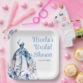 美しい青い花のウェディングドレスのブライズシャワー ペーパープレート (パーティー)