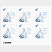 美しい青い花のウェディングドレス ブライダルシャワー スクエアシール (シート)