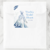 美しい青い花のウェディングドレス ブライダルシャワー スクエアシール (バッグ)