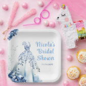 美しい青い花のウェディングドレス ブライダルシャワー ペーパープレート (パーティー)