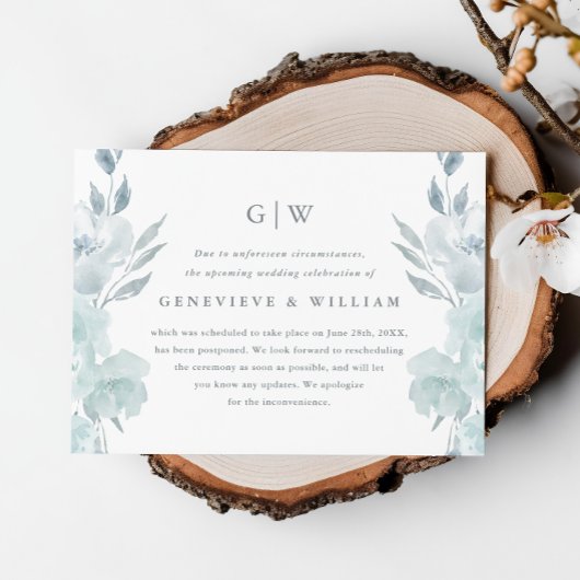 美しい青い花のウェディング延期のお知らせ