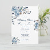 美しい青い花のウェディング 招待状 (スタンド正面)