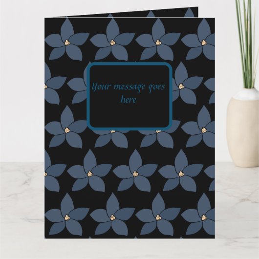 美しい青い花のブラックワインレッドのグリーティングカード カード (正面)