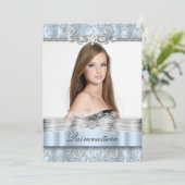 美しい青い花の写真 15歳の誕生日パーティー招待状 招待状 (スタンド正面)