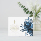 美しい青い花の十字架 洗礼 お礼 ポストカード (スタンド正面)