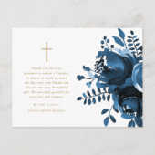 美しい青い花の十字架 洗礼 お礼 ポストカード (正面)