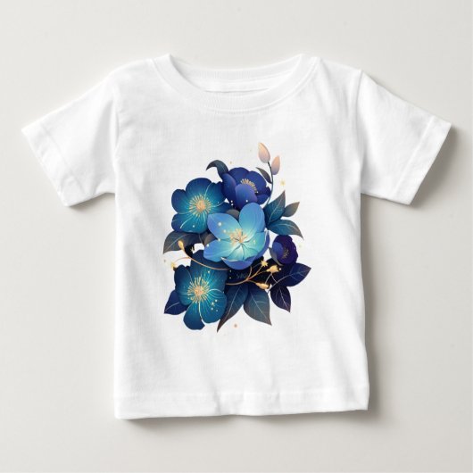 美しい青い花の水彩アート ベビーTシャツ (正面)