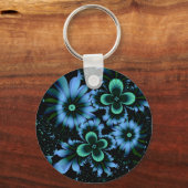 美しい青い花の素晴らしフラクタル芸術 キーホルダー (正面)