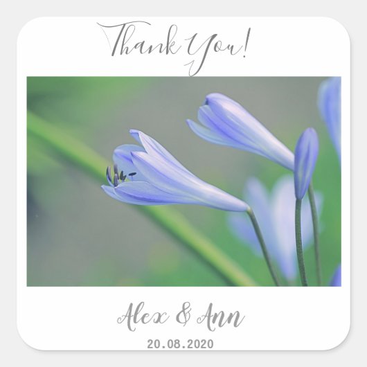 美しい青い花の結婚式の引き出物シール スクエアシール (正面)