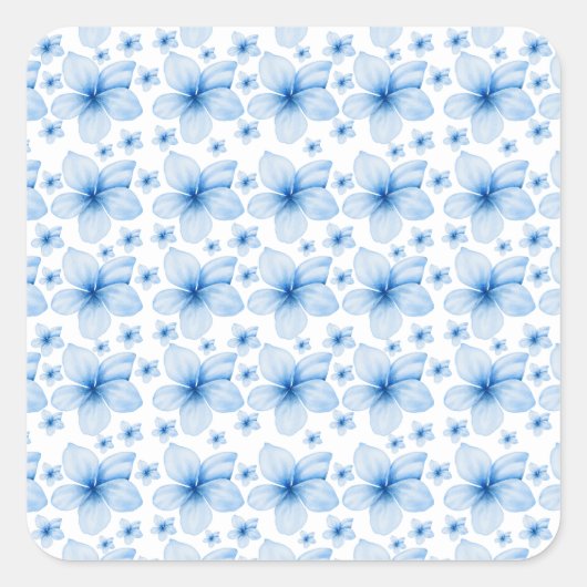 美しい青い花の継ぎ目のないパターン スクエアシール (正面)