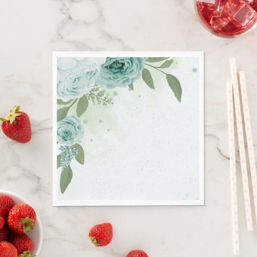 美しい青い花の緑の植物性ナプキン スタンダードランチョンナプキン (インサイチュ)