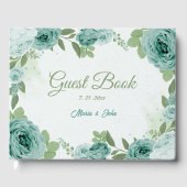 美しい青い花の緑の植物結婚植物 ゲストブック (正面)