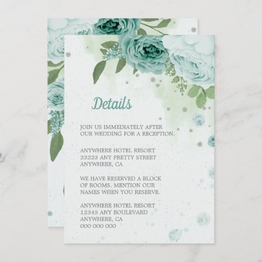 美しい青い花の緑の植物 エンクロージャーカード (正面/裏面)