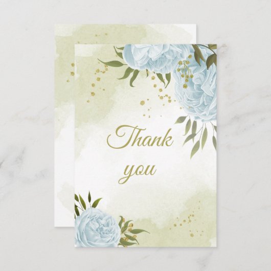 美しい青い花の緑の植物 サンキューカード (正面/裏面)