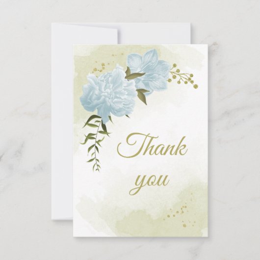 美しい青い花の緑の植物 サンキューカード (正面)