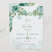 美しい青い花の緑の植物 セーブザデート (正面/裏面)