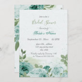 美しい青い花の緑葉のブライダルシャワー 招待状 (正面/裏面)