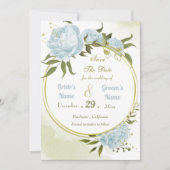 美しい青い花の緑葉のリース セーブザデート (正面)