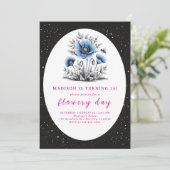 美しい青い花の誕生日 招待状 (スタンド正面)