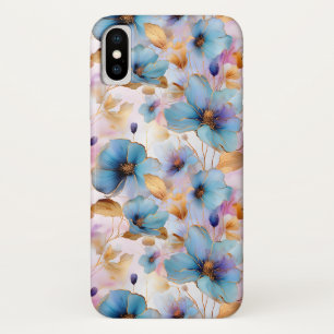 美しい青い花アルコールインクパステル iPhone X ケース