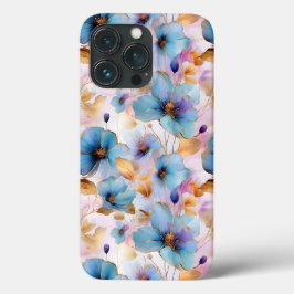 美しい青い花アルコールインクパステル iPhone 13 PROケース