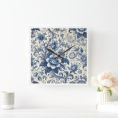 美しい青い花時計 スクエア壁時計 (ホーム)