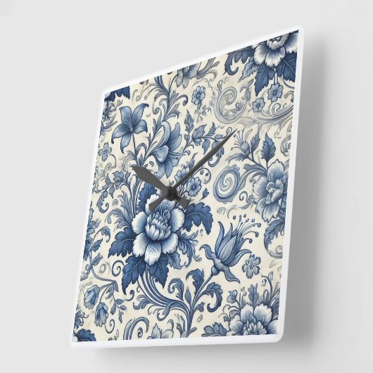 美しい青い花時計 スクエア壁時計 (傾斜)