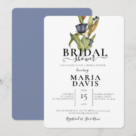 美しい青い花束のイラスト　ブライダルシャワー 招待状