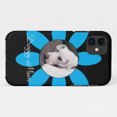 美しい青い花枠可愛い子犬の黒 Case-Mate iPhoneケース (裏面(横))