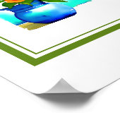 美しい青い花瓶右側の花 ポスター (角)