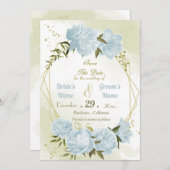 美しい青い花 緑の葉 幾何学模様 セーブザデート (正面/裏面)