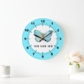美しい青い蝶 ラージ壁時計 (ホーム)