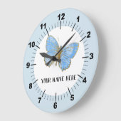 美しい青い蝶 ラージ壁時計 (傾斜)