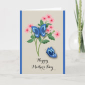 美しい青い蝶 – 花の母の日 カード (正面)