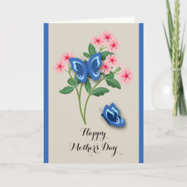 美しい青い蝶 – 花の母の日 カード