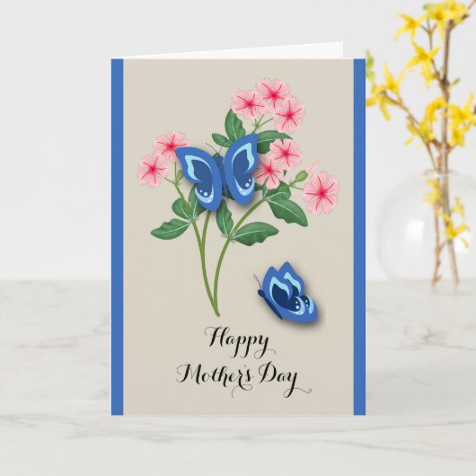 美しい青い蝶 – 花の母の日 カード (黄色い花)