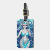 美しい青い貝殻の人魚のグラフィック ラゲッジタグ (正面縦)