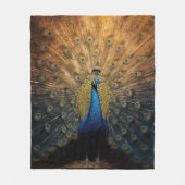 美しい青い金ゴールド孔雀 フリースブランケット (正面)